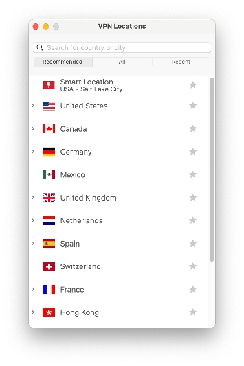 ExpressVPN app locations list